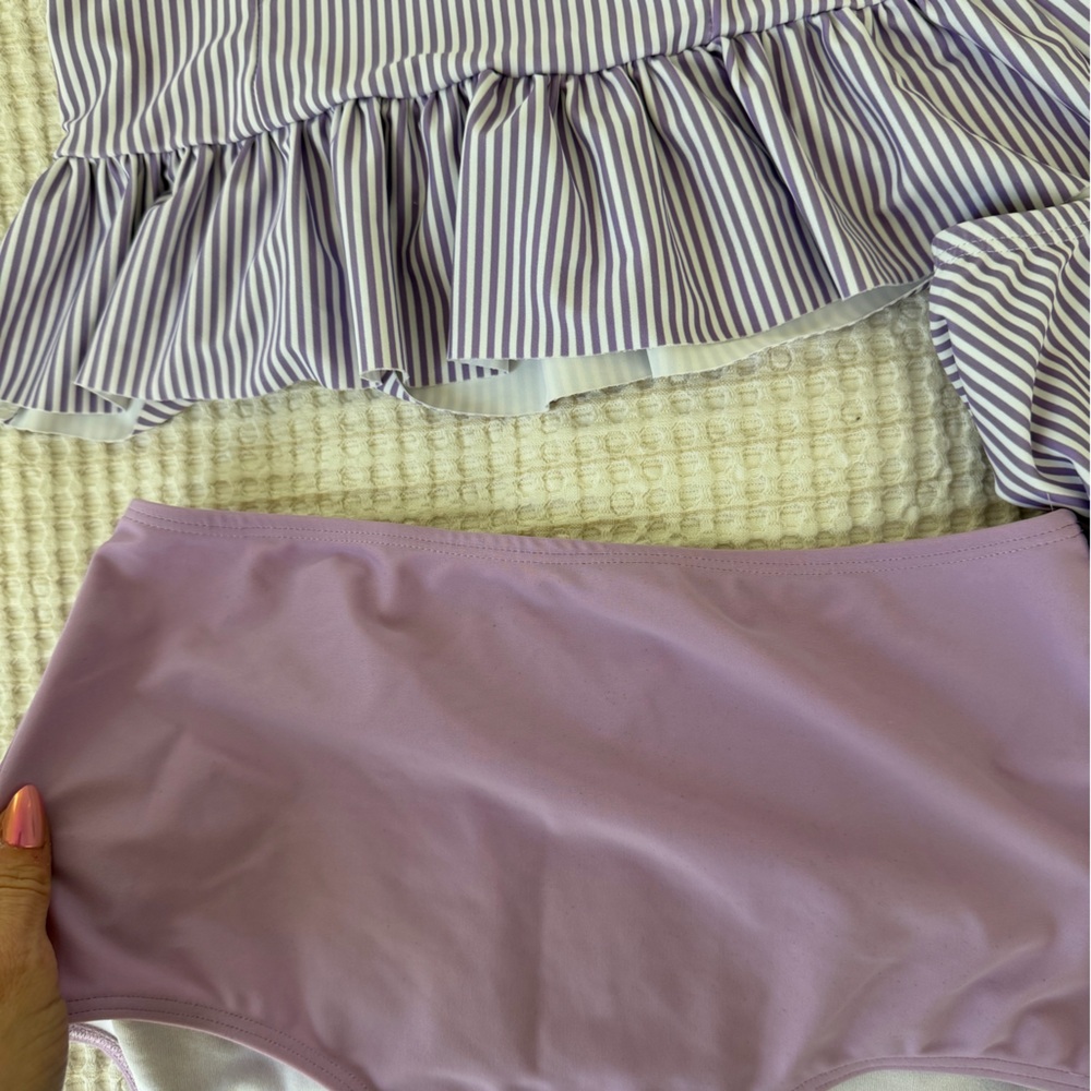 Striped Ruffle One-Piece Swimsuit in Light Lavender - Picture 6 of 9